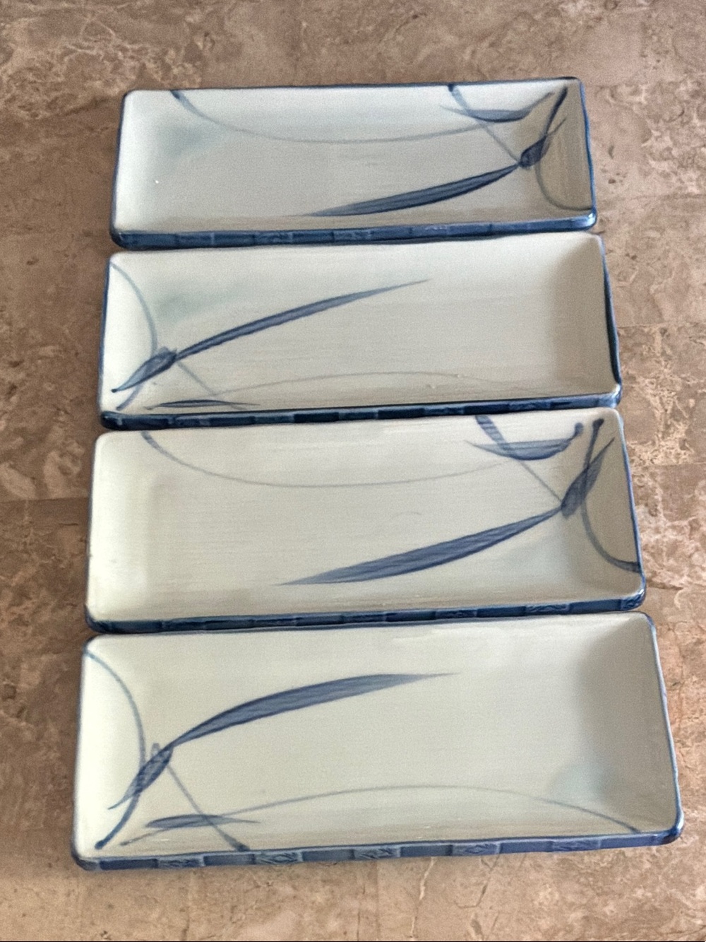 Blue Brushstroke Rectangular Ceramic Serving Dishes - Set of 4